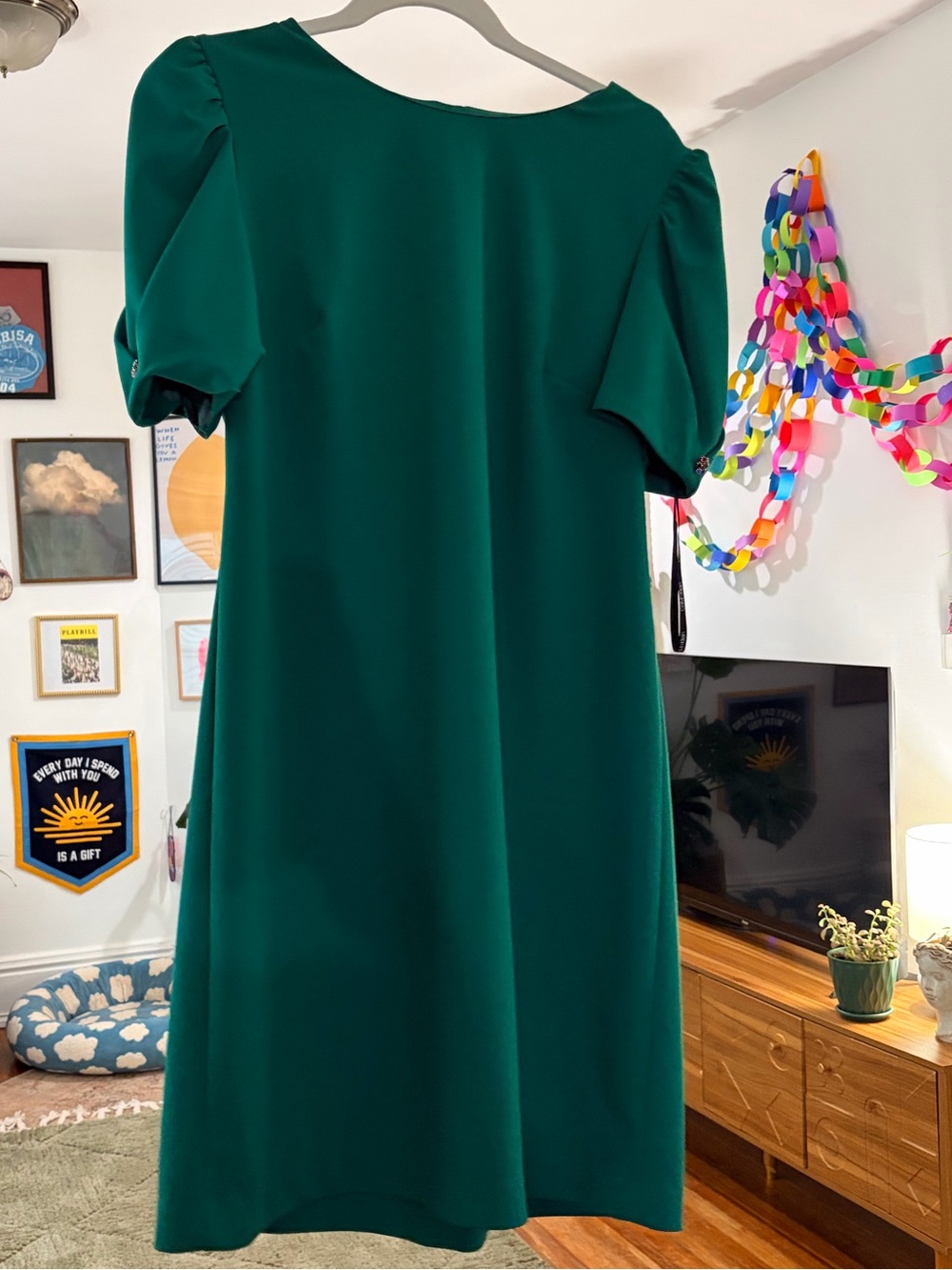 Calvin Klein Emerald Green Puff Sleeve Midi Dress